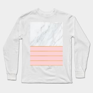 Gray and White Marble with Rose Pink and Copper Gold Stripes Long Sleeve T-Shirt